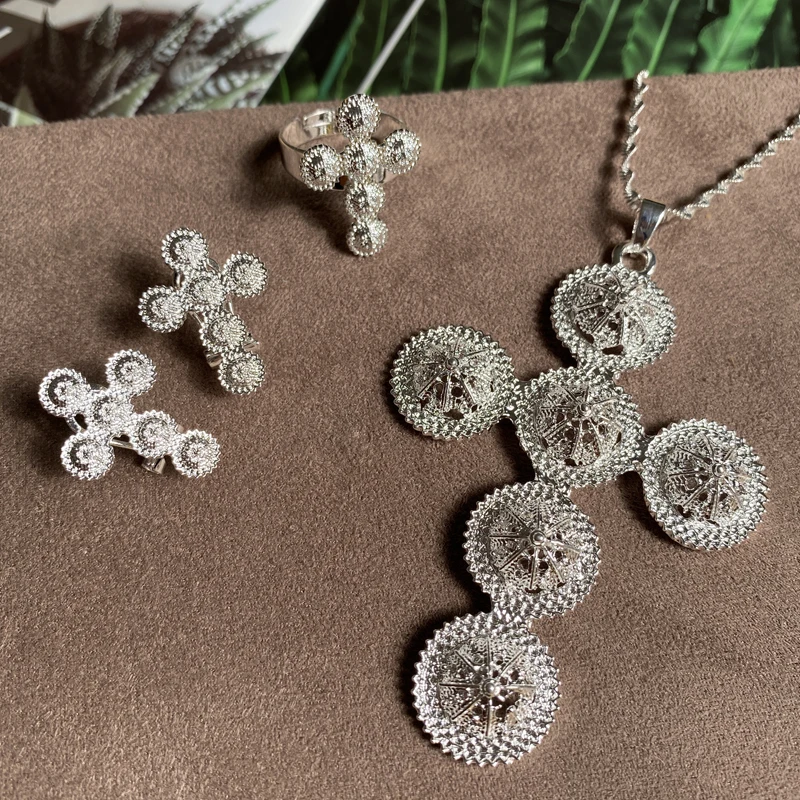 

Women Jewelry Sets Small Cross Dubai Earrings Water Chain Ethiopia Cross African Bridal Jewelry Wedding Gift