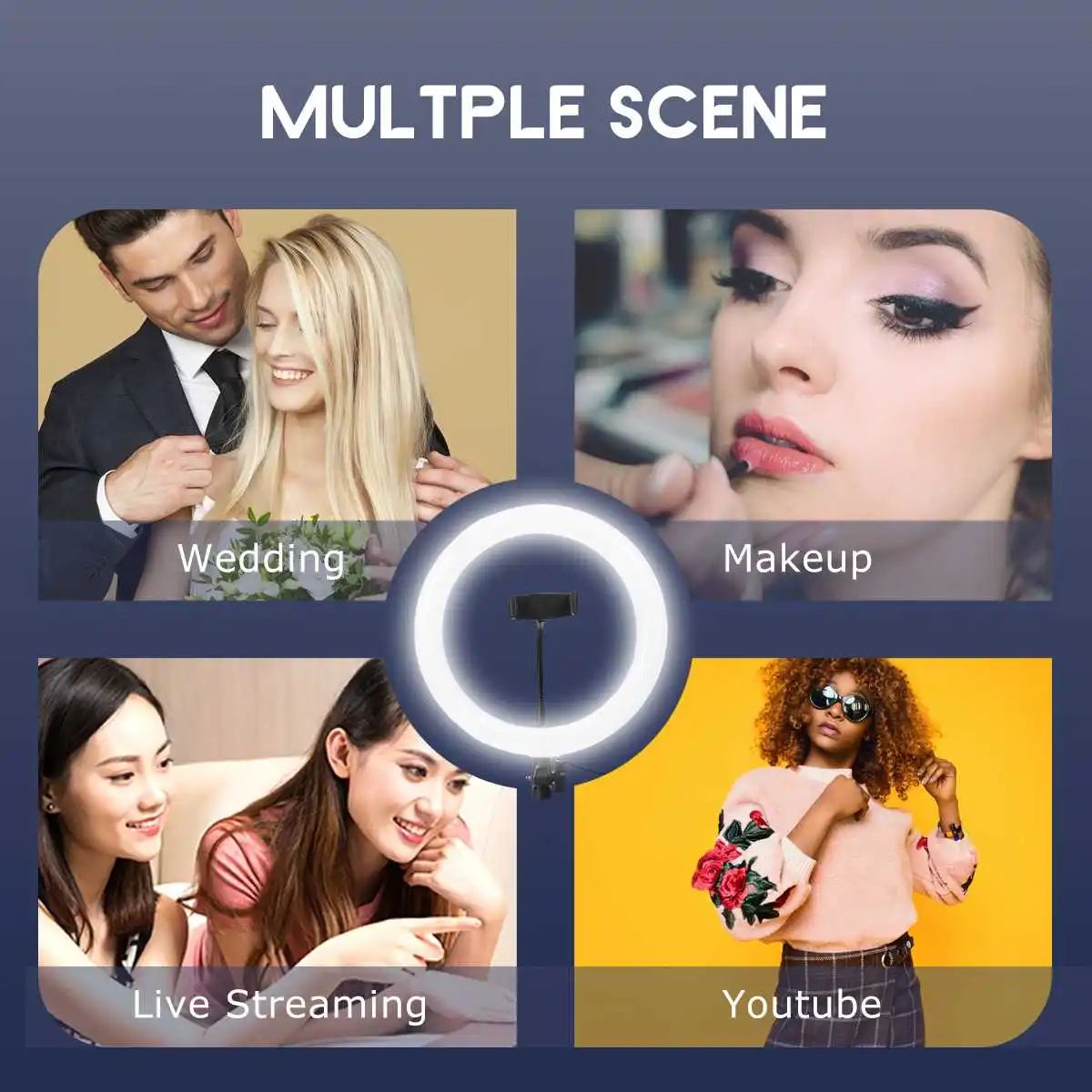 

10 inch 26cm RGBW LED Selfie Ring Light Video Vlogging Live Broadcast Kits with Remote Control & Phone Clamp 200LEDs