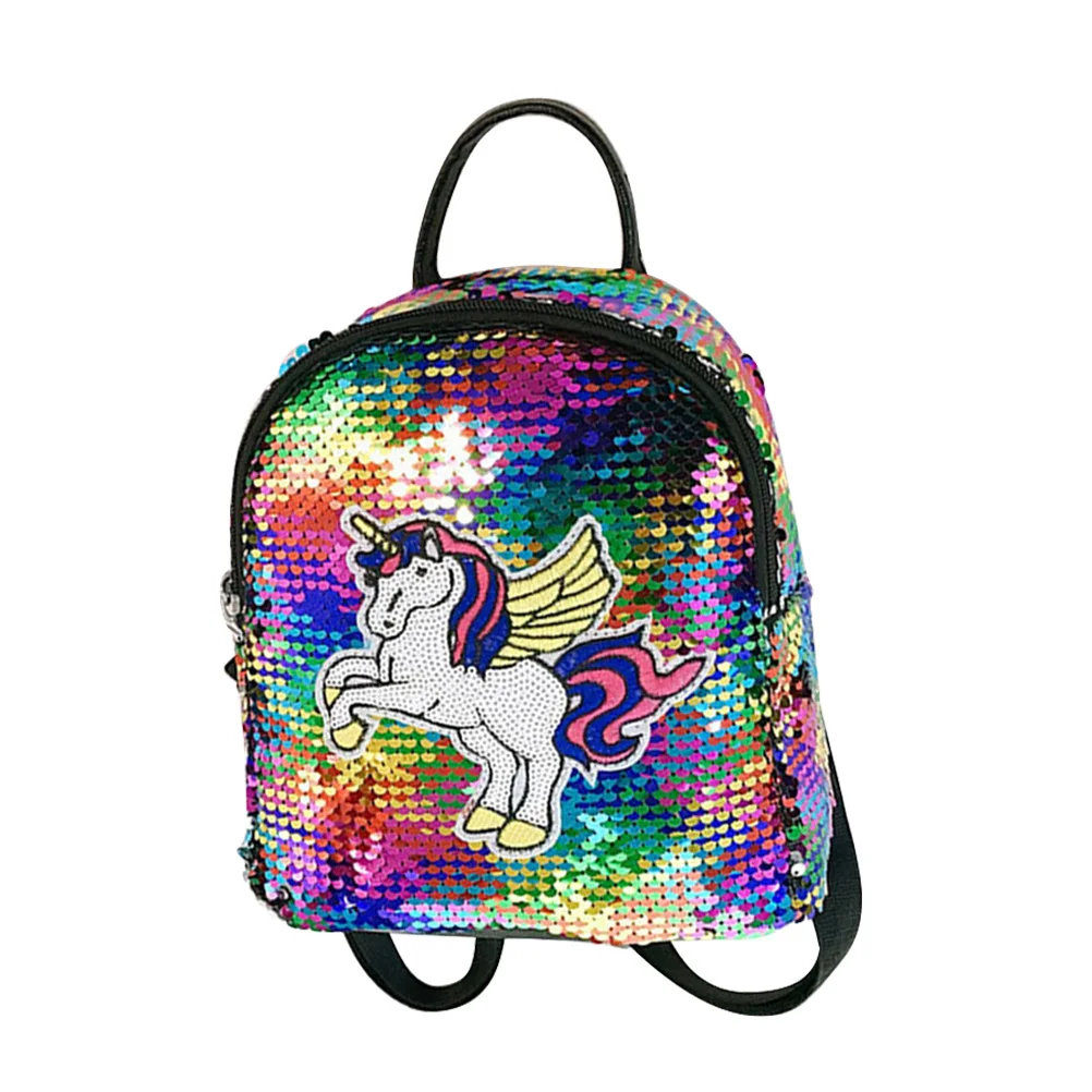 Украшенный блестками милый пони рюкзак с единорогом большой емкости девушки