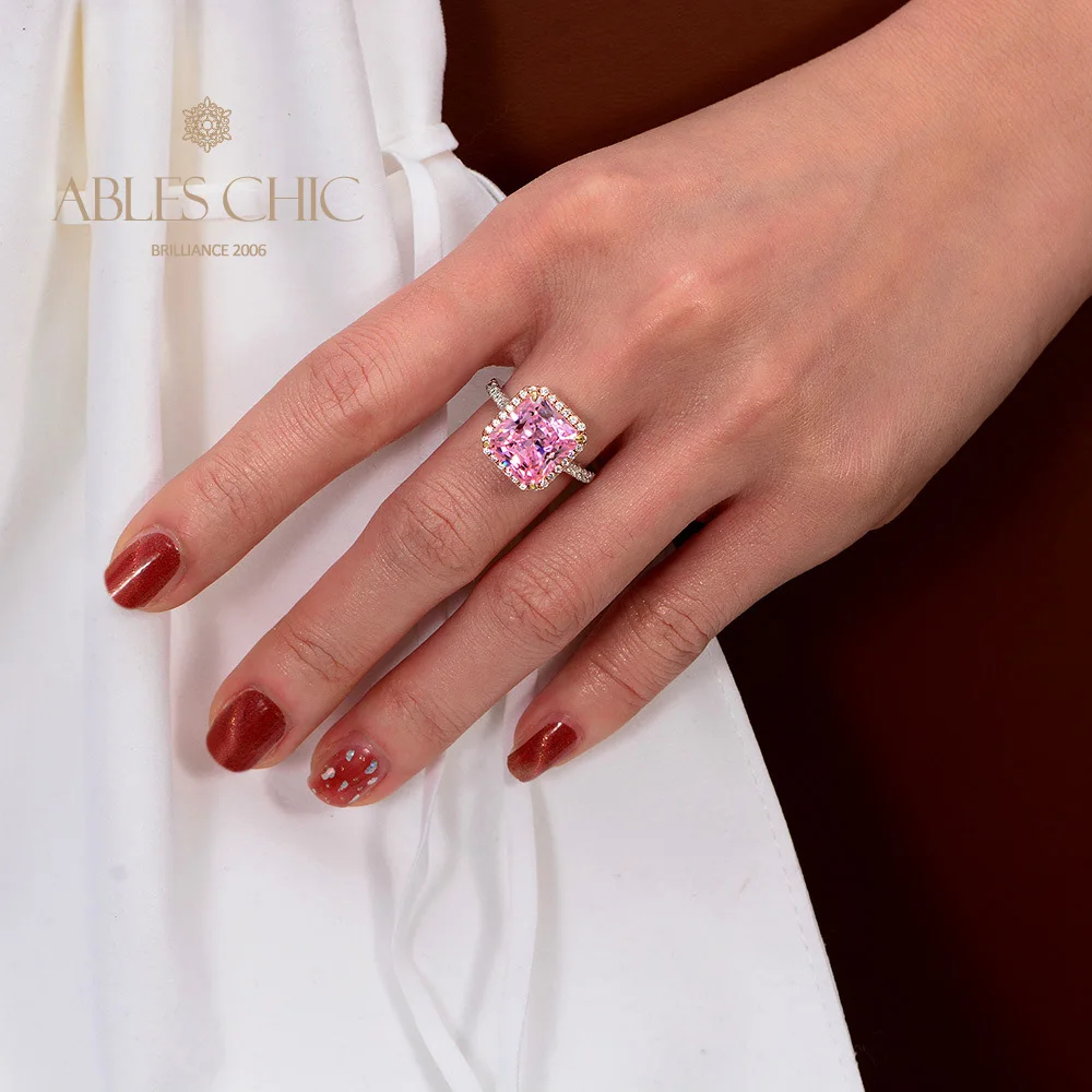 

Solid 925 Silver Solitaire Radiant Lab Morganite Wedding Ring Excellent Workmanship 5A Zircon Engagement Bridal Ring S2R1S2R1347