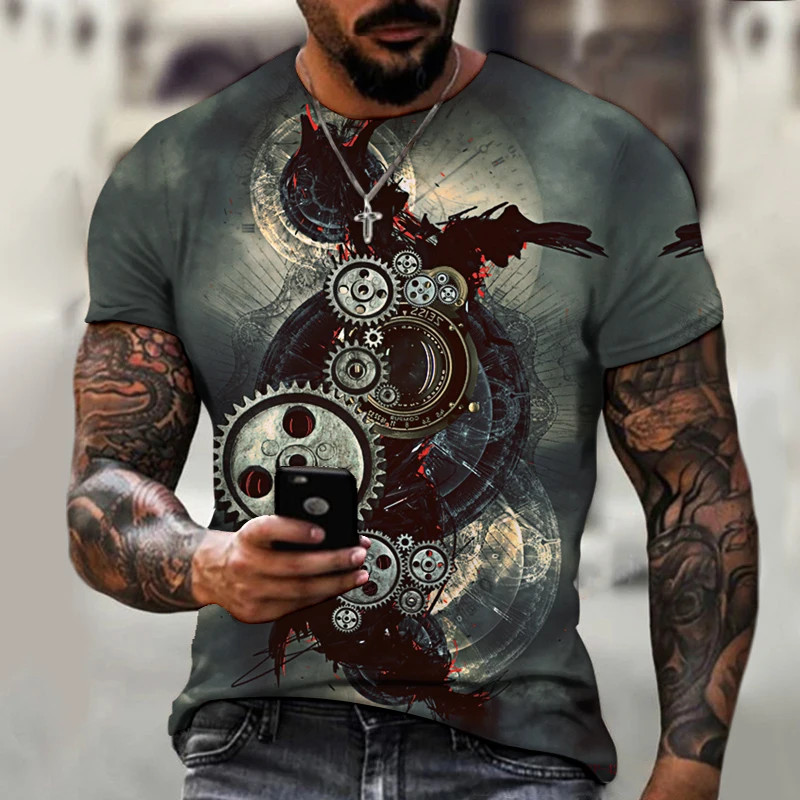 

Future Technology Information Age 3D Printing Pattern Men's T-shirt Round Neck Design Street Trendy Super Handsome Version 6XL