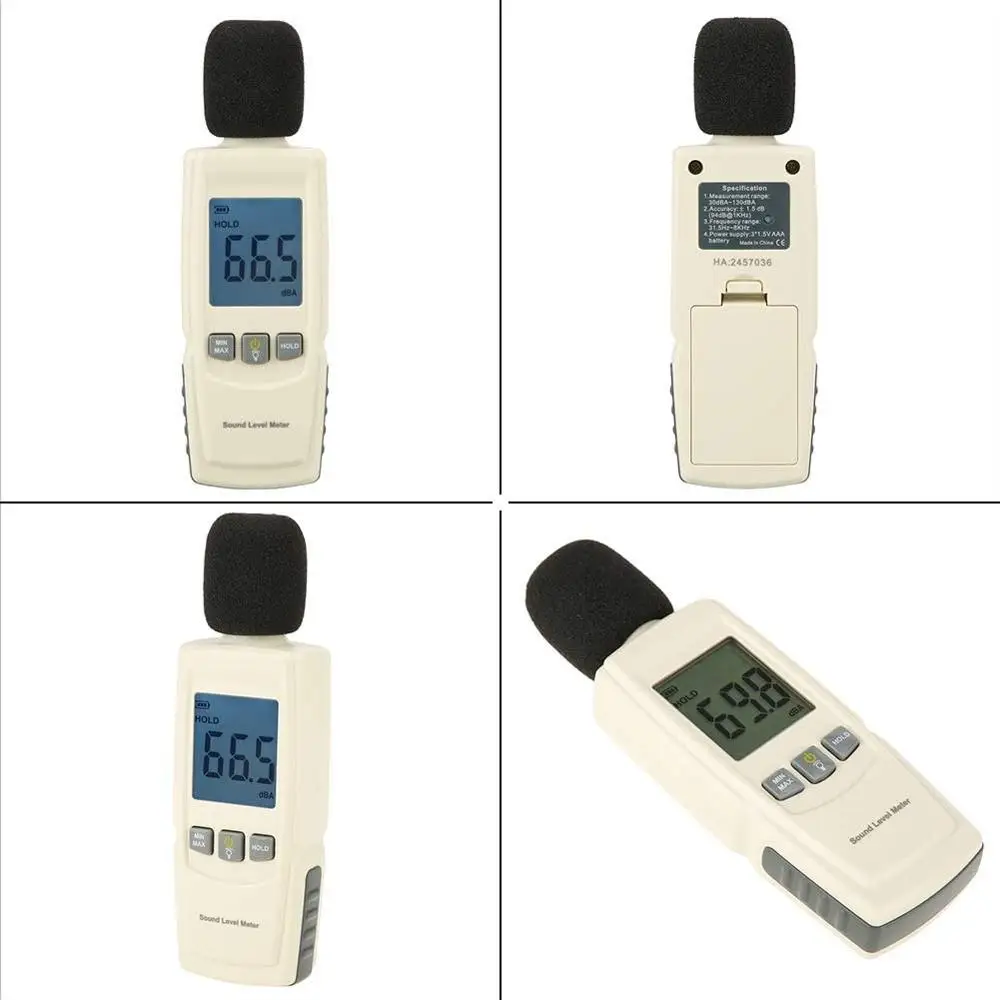

Hight Quality Digital Sound Level Meter Noise Tester 30-130dB in Decibels LCD Screen with Backlight Accuracy Up to 1.5dB