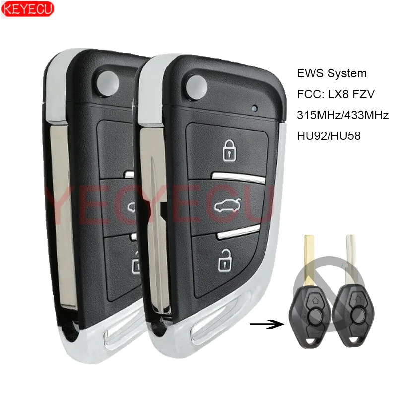 KEYECU Upgrade Flip Remote Key Fob 315 МГц/433 МГц ID44 ДЛЯ BMW EWS 1998-2009-HU92/HU58-FCCID: LX8 FZV | Автомобили и