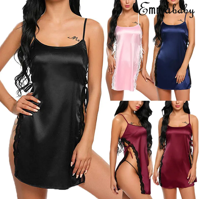 Шелковое сексуальное платье с Боковым Разрезом эротическое нижнее белье на