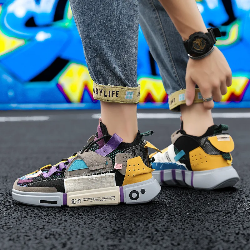 Кроссовки мужские дышащие разноцветные на платформе повседневные 2021 трендовые