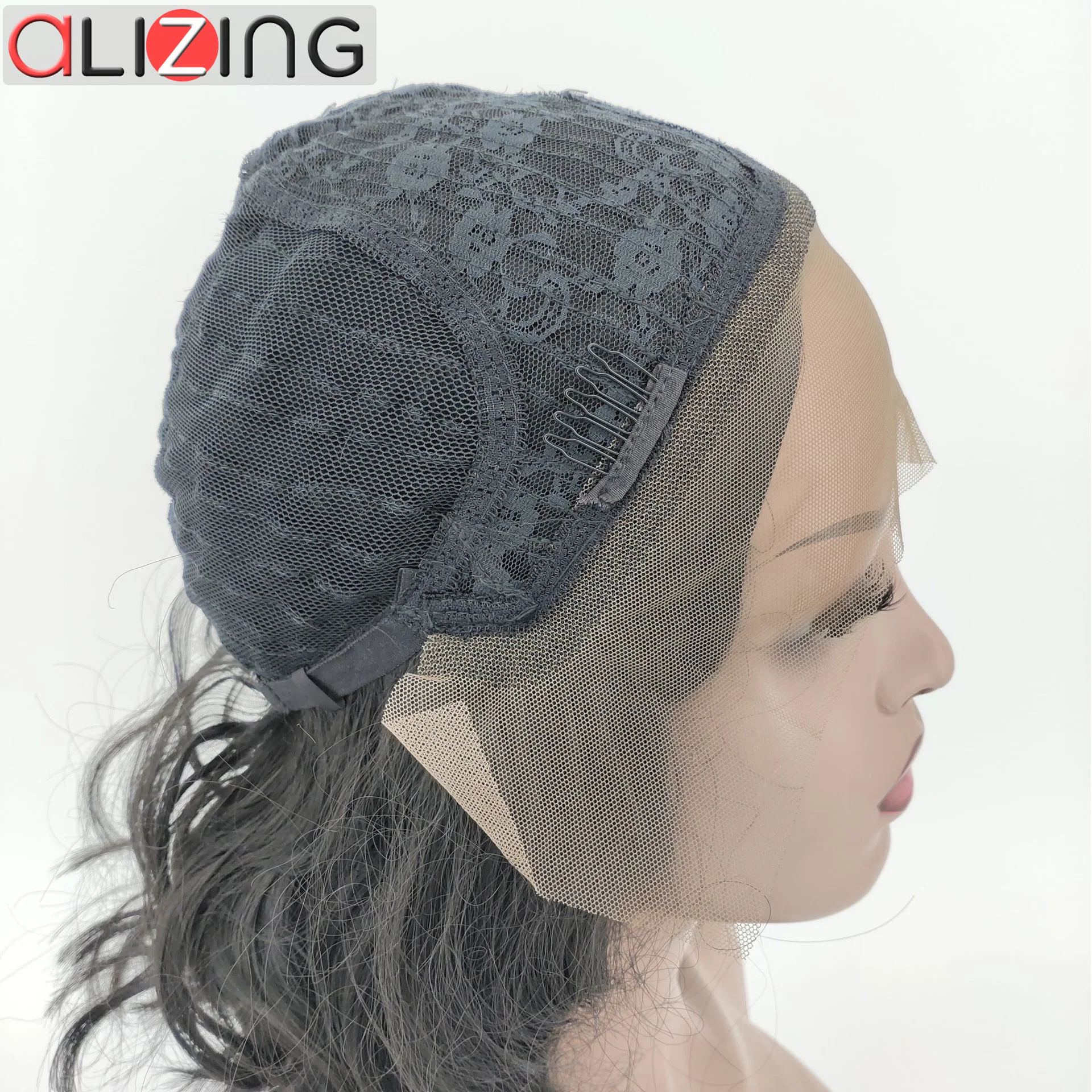 

Alizing Synthetic Lace Front Wigs Heat Resistant Fiber Side Part Water Wave Medium Hair Cosplay For Black White Women