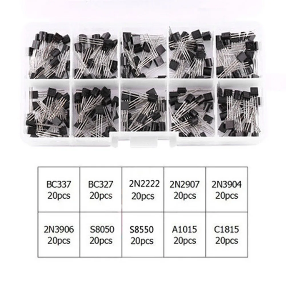 20 шт. x10 типов NPN PNP транзистор большой мощности Kit Box BC337 2N2222 S8050 DQ-Drop |
