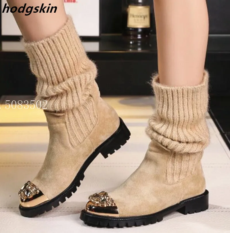 Новинка 2019 женские ботинки с металлическим круглым носком ремешком на пятке