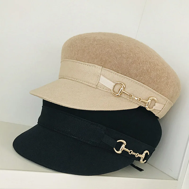 

2020 New Fashion Warm Wool Cap Chain Design Winter Hat for Women Newsboy Cap Wool Visor Cabbie Fiddler Peaked Beret Baker Hat