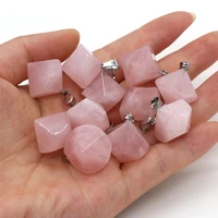 1pc natural stone polygon shape rose quartzs charm pendant for jewelry making diy necklace earrings accessories for women gifts