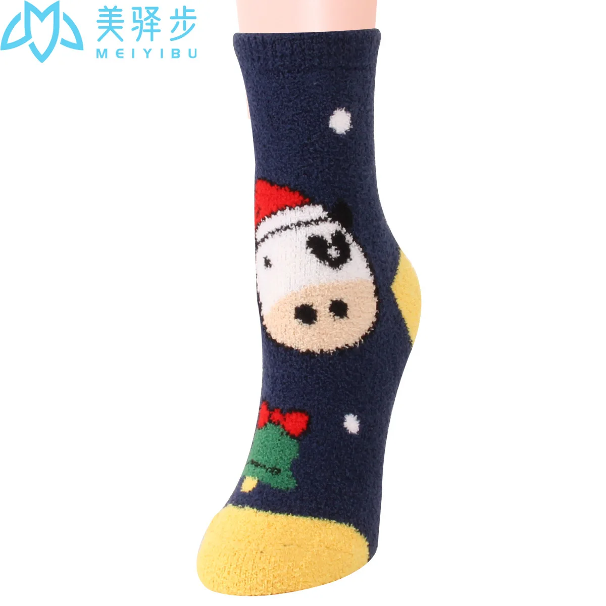 12 Pairs Per Set New Year Gift Socks Thickened Warm Lovely Ox Christmas Socks Plush Sleep Cartoon Female Coral Socks