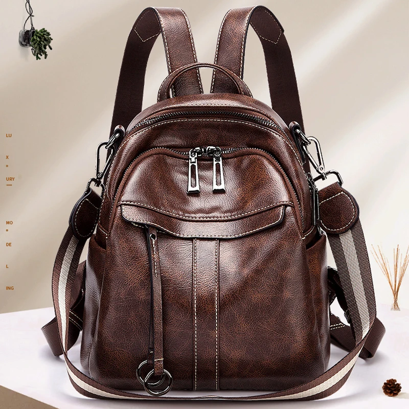 Роскошный кожаный рюкзак высокого качества для женщин коричневые школьные ранцы