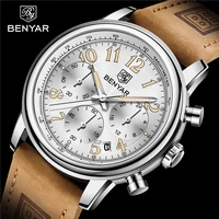 benyar brand fashion sport watches men luxury quartz wristwatch waterproof leather military chronograph clock relogio masculino