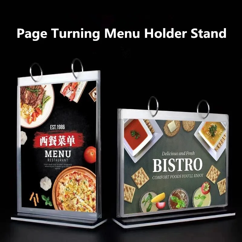 

A6 Page Turning Restaurant Hotel Countertop Display Table Menu Sign Holder Brochure Holder Paper Display Poster Frame Stand