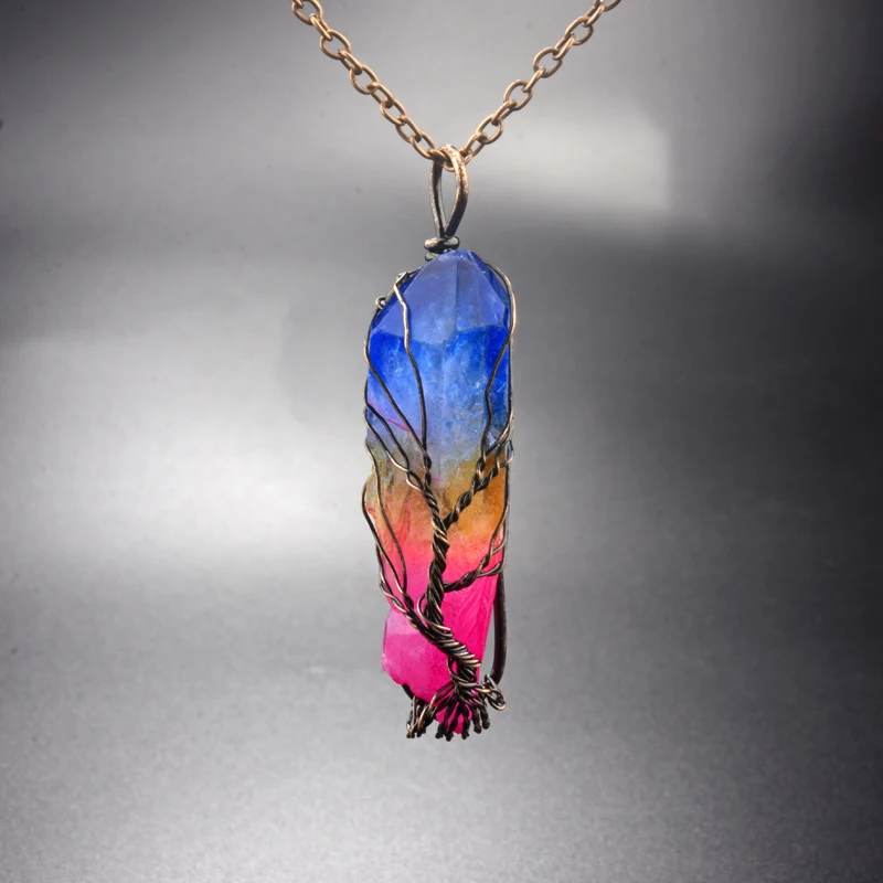 2019 ручная работа 7 чакр натуральный/Радужный камень дерево жизни ожерелье с