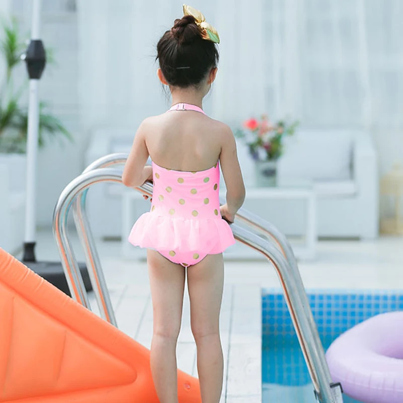 Милая цельнокроеная одежда для купания маленьких девочек розовый купальник в