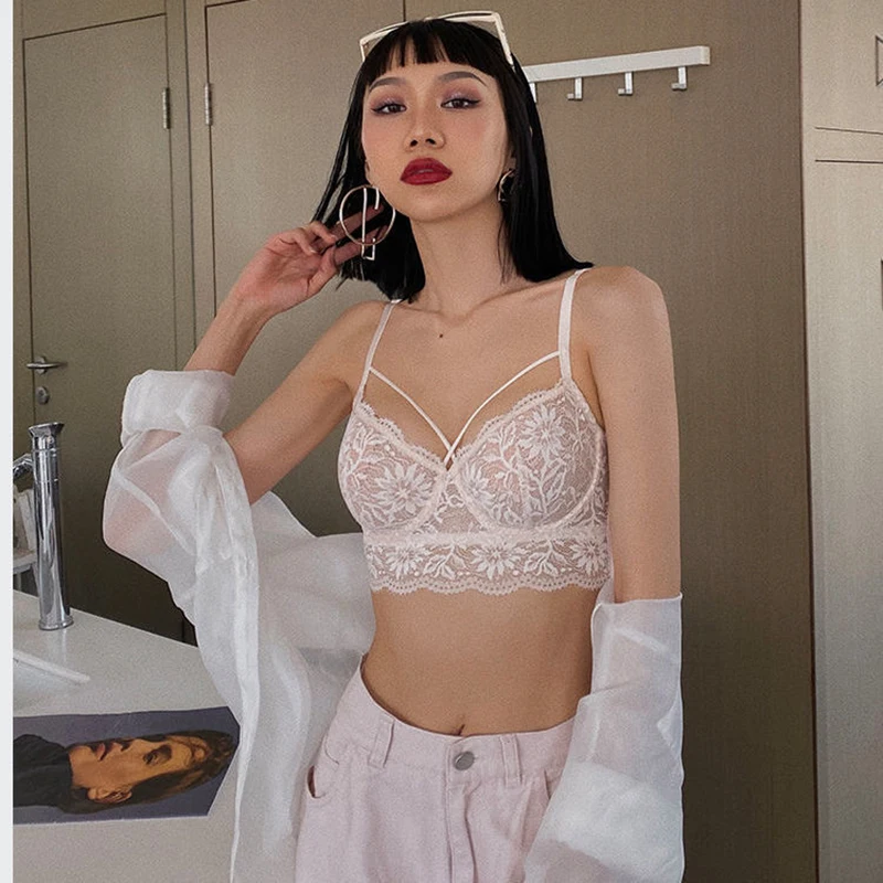 

Lingerie Sets Bandage Push Up Bra Ultra-thin Embroidery Lace Underwear Women Plus Size Hollow Brassiere and High Waist Pantie