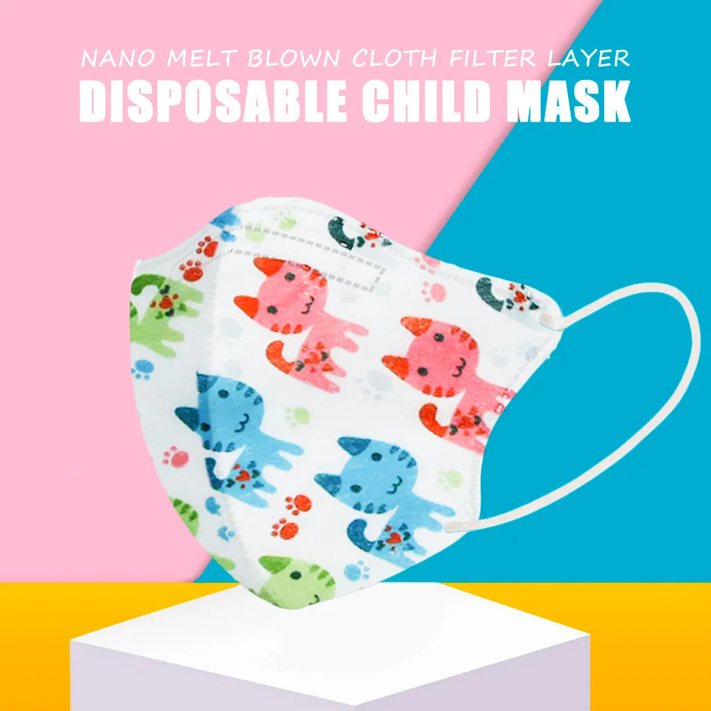 

10/50PC Disposable Mask Industrial 3-layer for kids cartoon cat print breathable soft Anti Haze PM2.5 pollution dust face cover