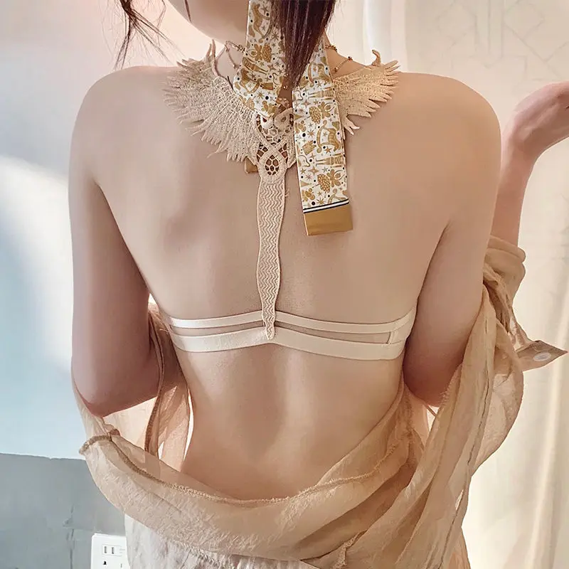 

Black bra with beautiful back, gathered thick small bra suit, no trace, front button underwear, no steel ring, top support, sexy