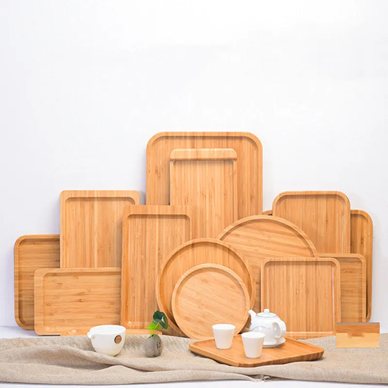 

1pc Wooden Bamboo Tray Tea Cup Saucer Fruit Dessert Dinner Plant Storage Pallet Decoration Sushi Food Rectangular Plate