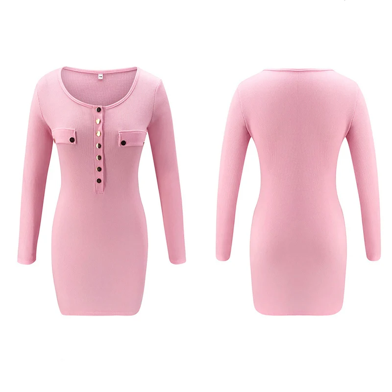 Кнопка Футболка женское тонкое платье с длинным рукавом платье-футляр пикантные