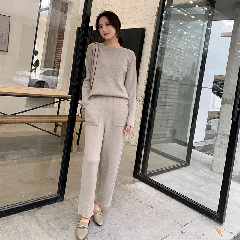 костюм женский кашемировый свитер из двух частей трикотажные наборы облегающая