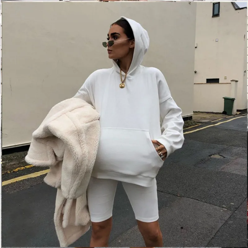 

Women Biker Shorts Hoodies Sweatshirt Set Jogger Suit Two Piece Outfits Set Clothes Ladies Tracksuit Sweat Suit