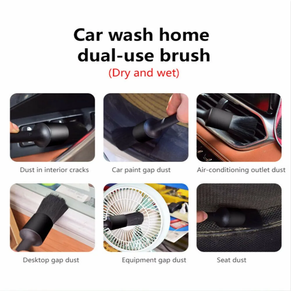

Seat Crevices Car Clean Brush Tool Wheel 5Pcs Black Boar Hair Bristles