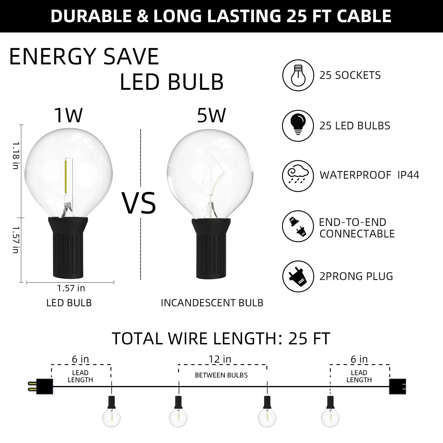 Патио светильник s G40 глобус вечерние рождественские гирлянды теплый белый 25 ясно