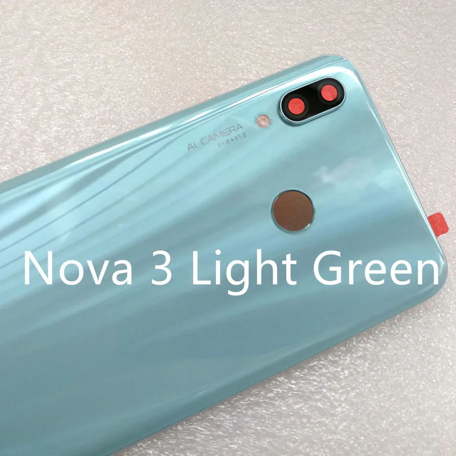 Nova 3 LightGreen Крышка батареи для huawei Nova 3 Задняя стеклянная задняя дверь корпус чехол для huawei Nova 3i крышка батареи с объективом камеры Замена - Color: Nova 3 LightGreen