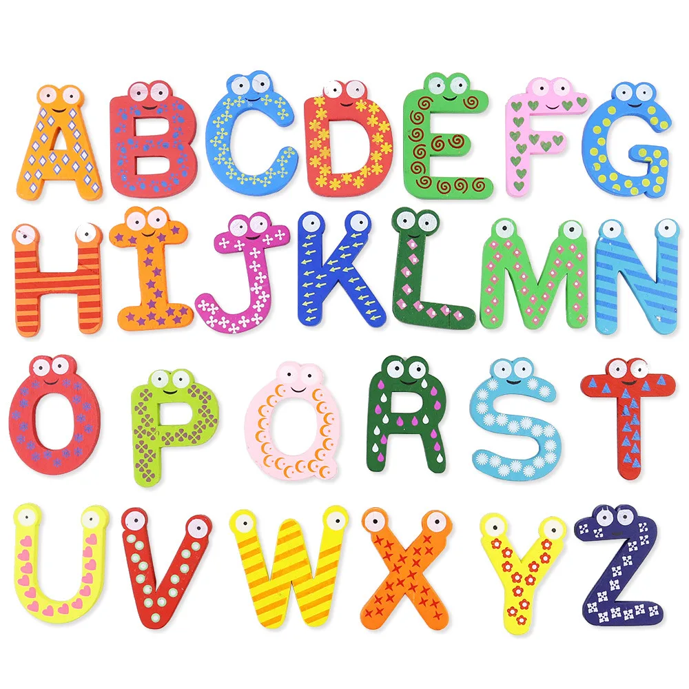 26 Alphabet Wooden Colorful Cartoon Fridge Magnets Fridge Magnetic Letters Stickers Cute Magnetic sticker Child Educational Toy