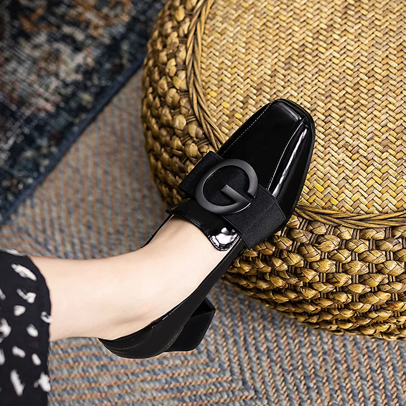 

Autumn new high heel fashion single shoes British wind loafers patent leather square thick heel small shoes women
