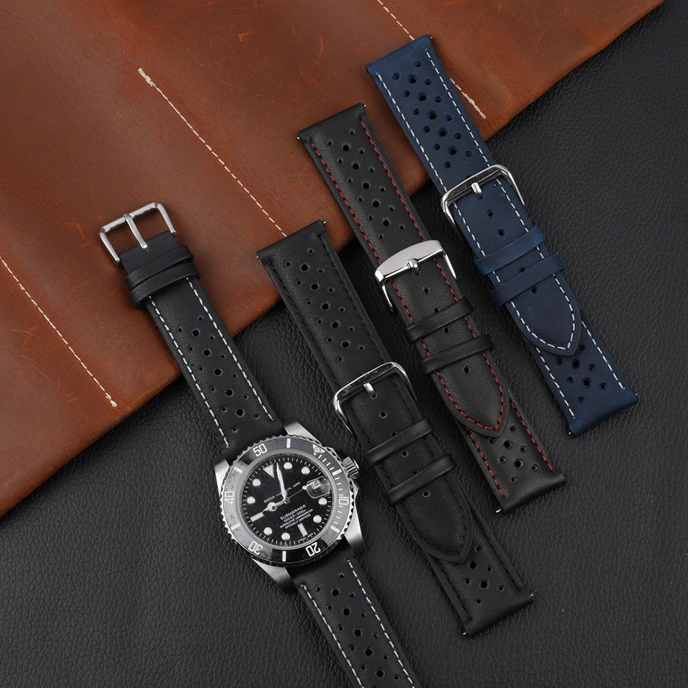 Watch Strap Belts Genuine Leather 18mm 20mm 22mm 24mm Watchbands Brown Women Men Bracelet Band Steel Siver Buckle Accessories