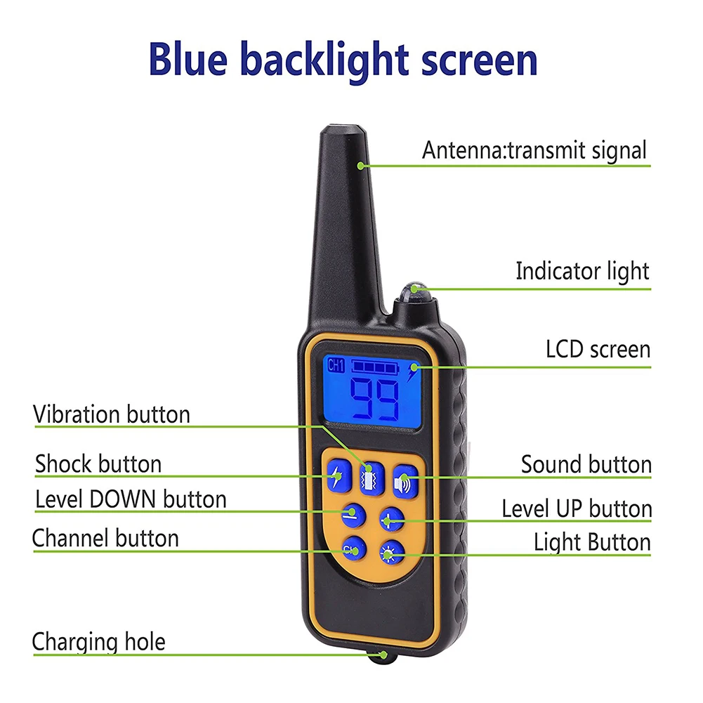 

800m Electric Dog Training Collar Pet Remote Control Waterproof Rechargeable with LCD Display for All Size Shock Vibration Sound