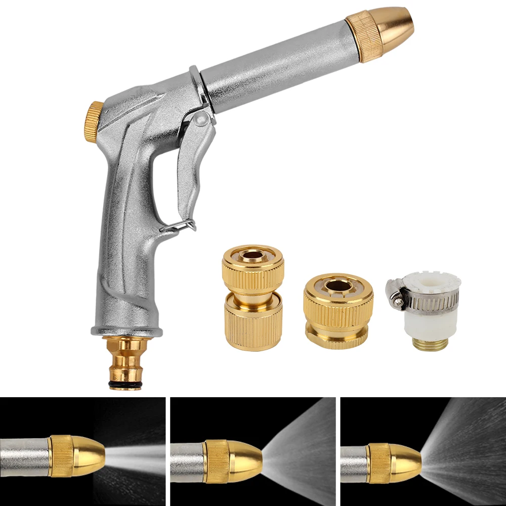 

High Pressure Car Water Gun With 3 Connector Multi Water Spray Modes Plated Copper Adjustable For Car Garden Cleaning Car Wash