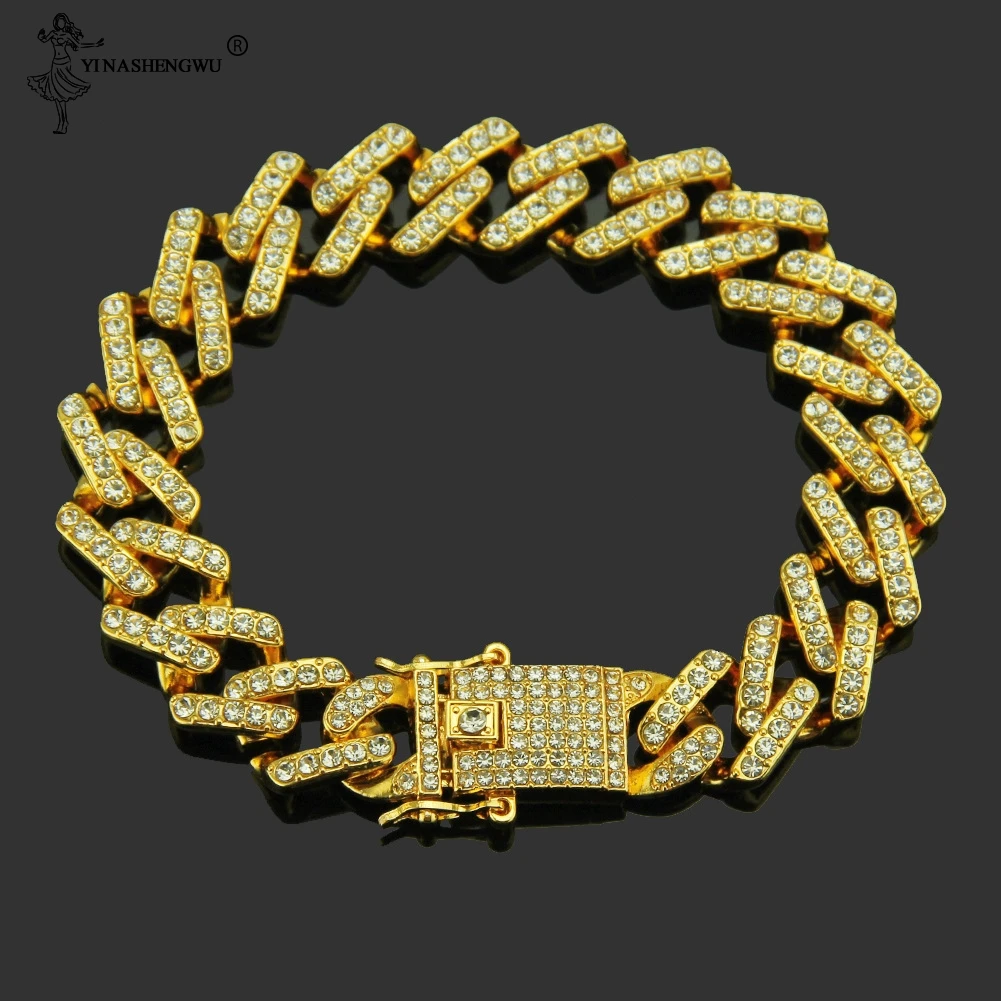 Роскошные золотистые мужские часы ожерелье кулон и браслет набор с украшением в