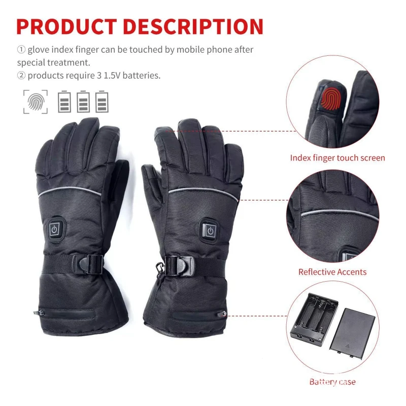 

1 Pair 3 Heating Levels Battery Powered Electric Heated Winter Warm Gloves Motorcycle Motorbike Ski Motor Hand Warmer