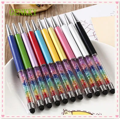 5pcs crystal ballpoint pen metal main-part touch control Creative cute with 7pcs ink free shipping