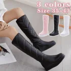 Женские длинные сапоги, новинка 2021, модные женские зимние высокие сапоги, женские сапоги на платформе и молнии, женские плюшевые теплые сапоги с круглым носком В рыцарском стиле