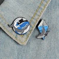 humpback whale enamel pin breaching leaping whale ocean animal blue sea wave spindrift nature brooches lapel pins bdge gift