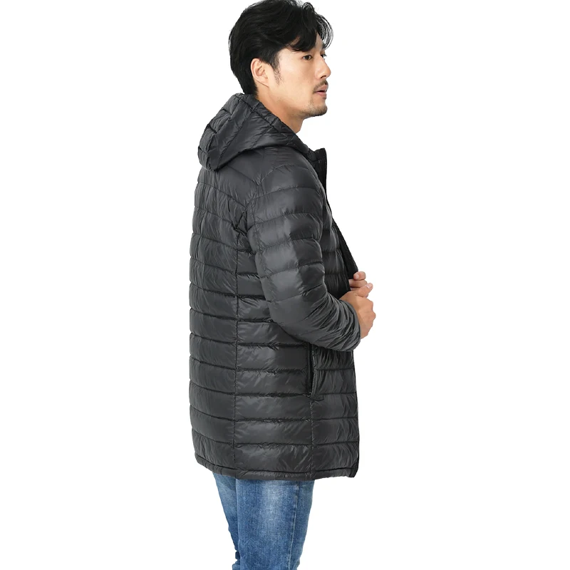 

Tide Men Long Jacket Winter Autumn Coat Duck Down Coat Hooded Ultra Light Down Jackets Solid Color Windbreaker Zipper