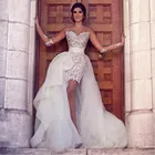 Женское винтажное платье-русалка, Элегантное Длинное Свадебное платье 2 в 1, пляжное платье невесты со съемной раковиной в стиле рок