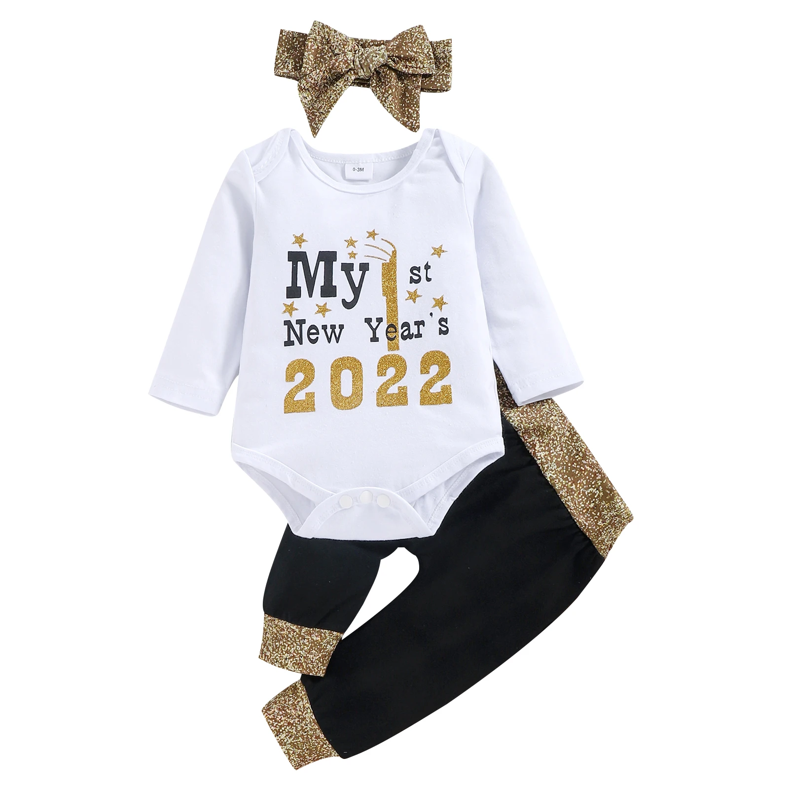 

0-18M Newborn Infant Baby Girl New Years Clothing Set Tops Trousers Suit Letter Long Sleeve Romper Dot Long Pants