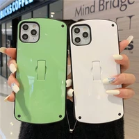 fashion solid color soft stand holder phone case for iphone 12 11 pro xs max xr x 7 8 plus hide loop ring holder stand cover