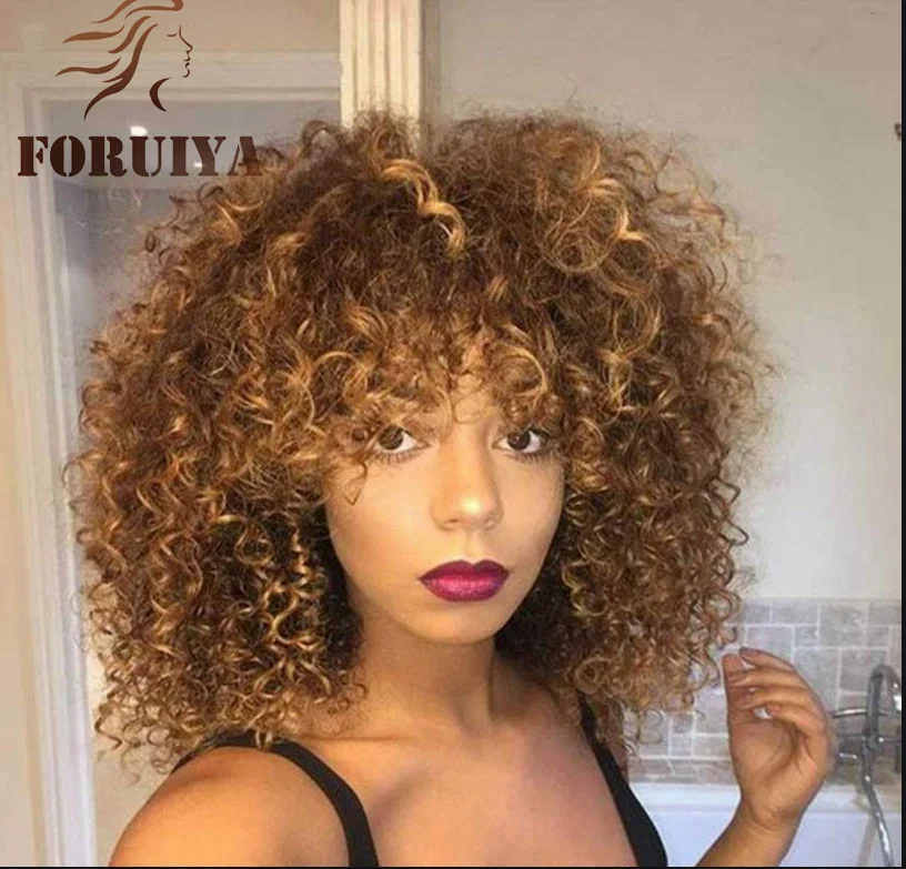 

Foruiya Hair European and American Women's Small Curly Wig Brown Explosive Head Chemical Fiber Headgear Synthetic