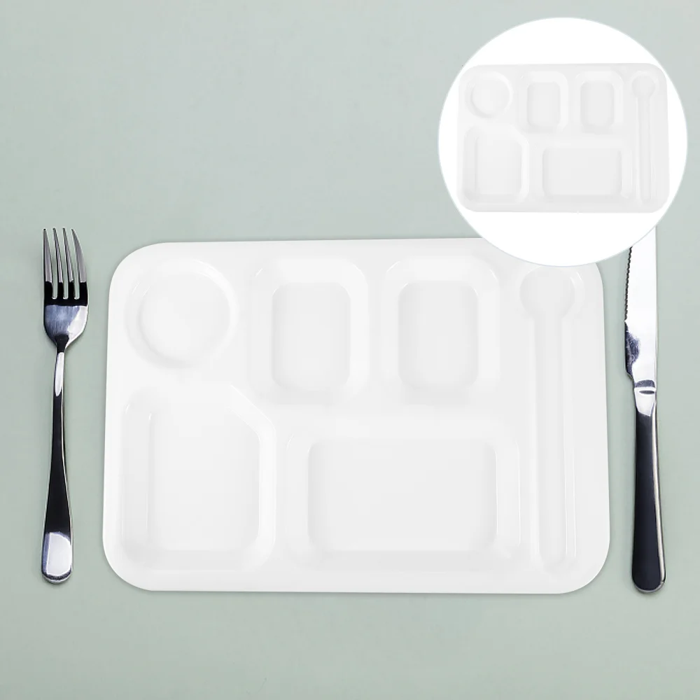 

1Pc Food Six Grids Divided Plate Rectangular School Food Serving Tray (White)