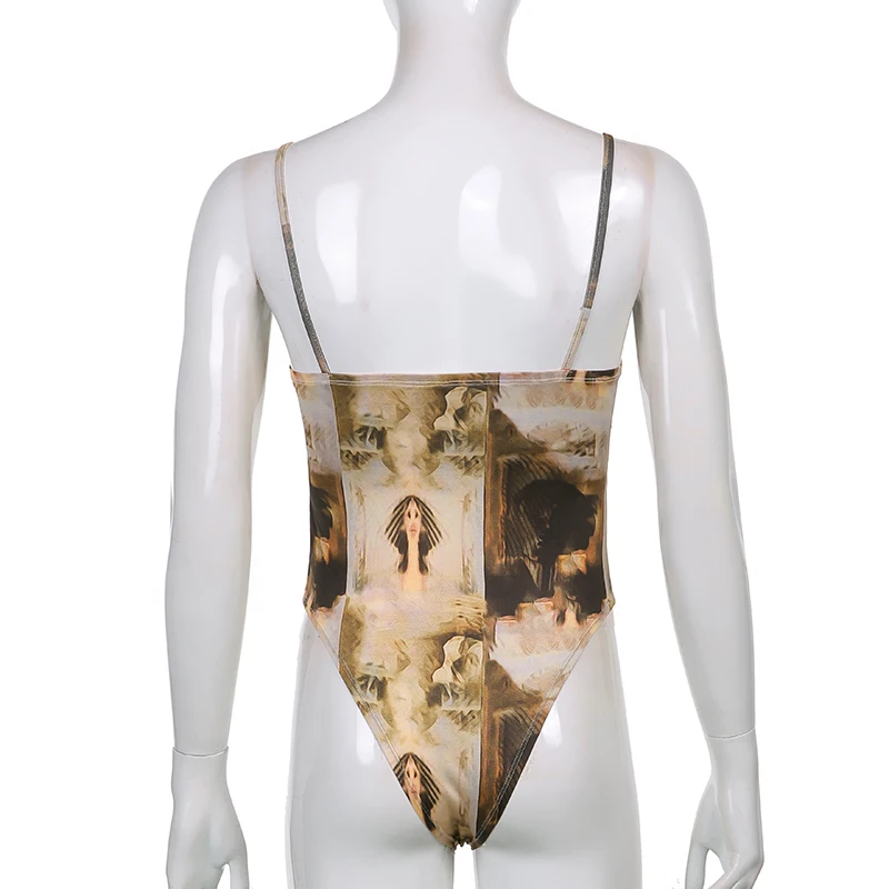 

Hand-Painted Printed Summer Bodysuit Women Sleeveless Female 2021Sexy Body Overalls Bodycon Jumpsuit One-Piece Swimsuit Tops