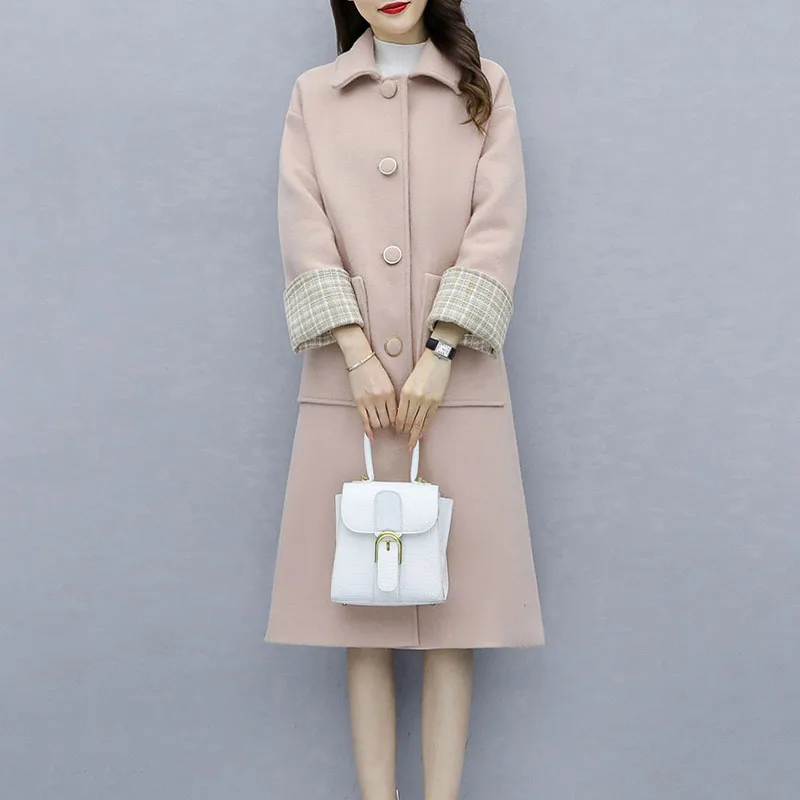 Женское повседневное шерстяное пальто длинное Однотонное большого размера с