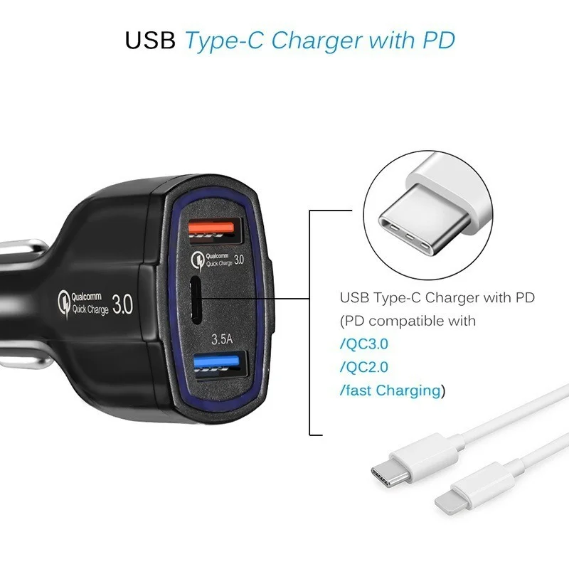 Metal New Car Charger Dual Usb Digital Display Qc3.0 Charge Pd Fast Charging for IPhone 12 11 Pro Max XR IPad MacBook Laptop | Мобильные