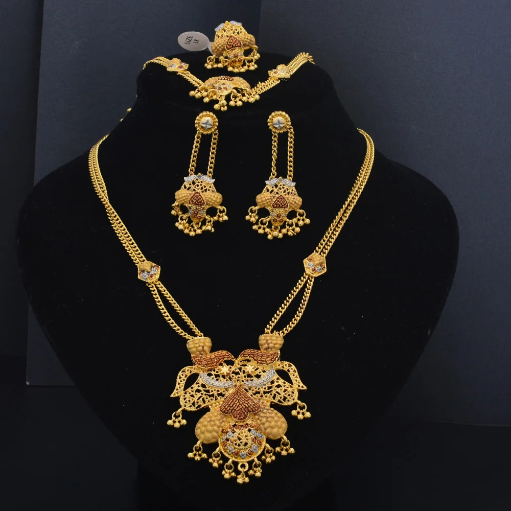 Набор украшений для женщин индийские ювелирные изделия 24K золотого цвета Роскошный Африканский комплект ювелирных изделий серьги браслеты...
